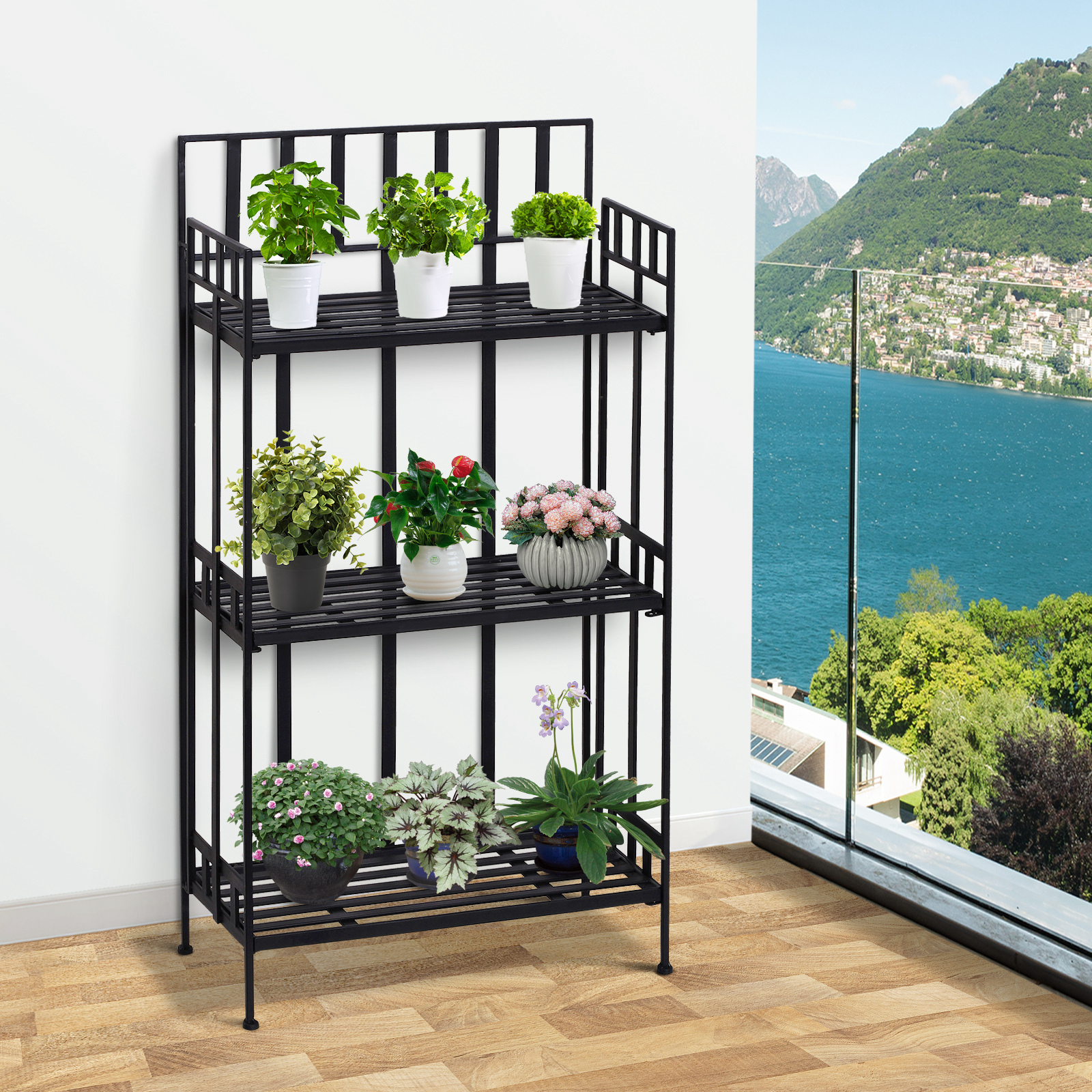 Outsunny Portable Retro 3Tier Garden Plant Stand Metal