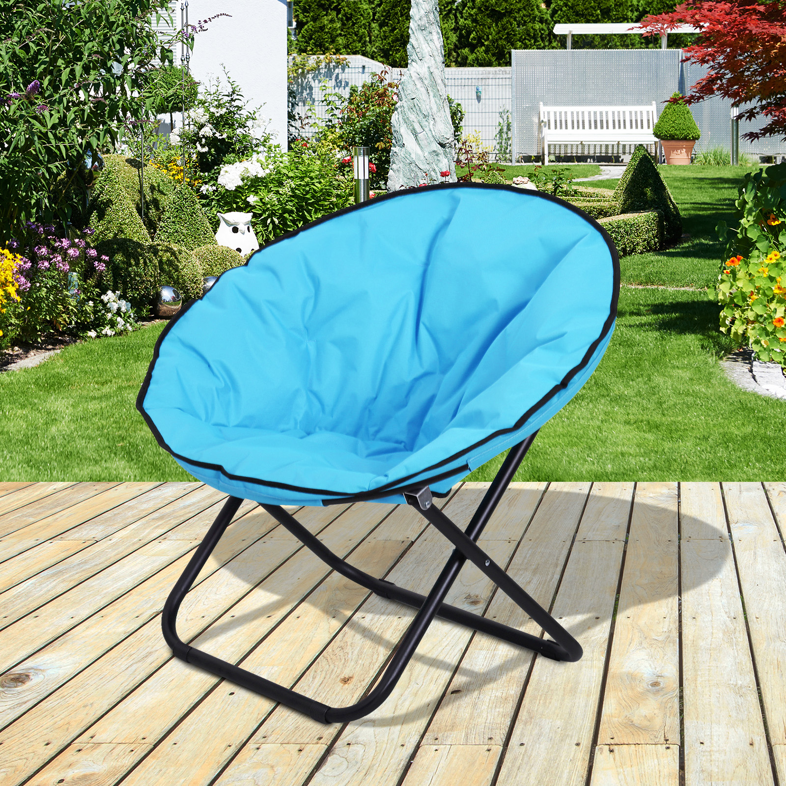 Outsunny Folding Saucer Moon Chair Oversized Padded Seat Round Oxford