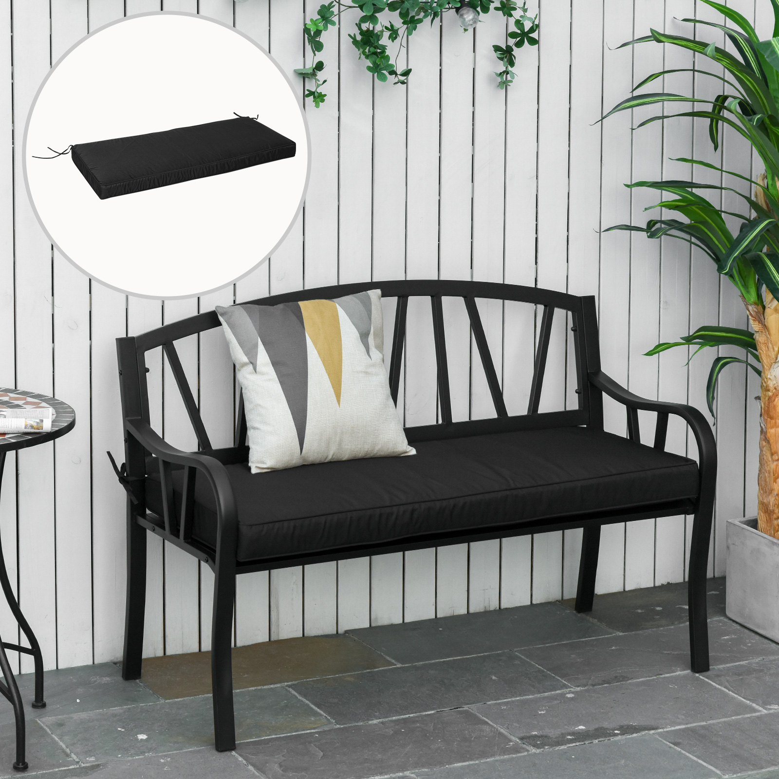 Outsunny Garden Bench Cushion 2 Seater Seat Pad 120x50x8cm Black eBay