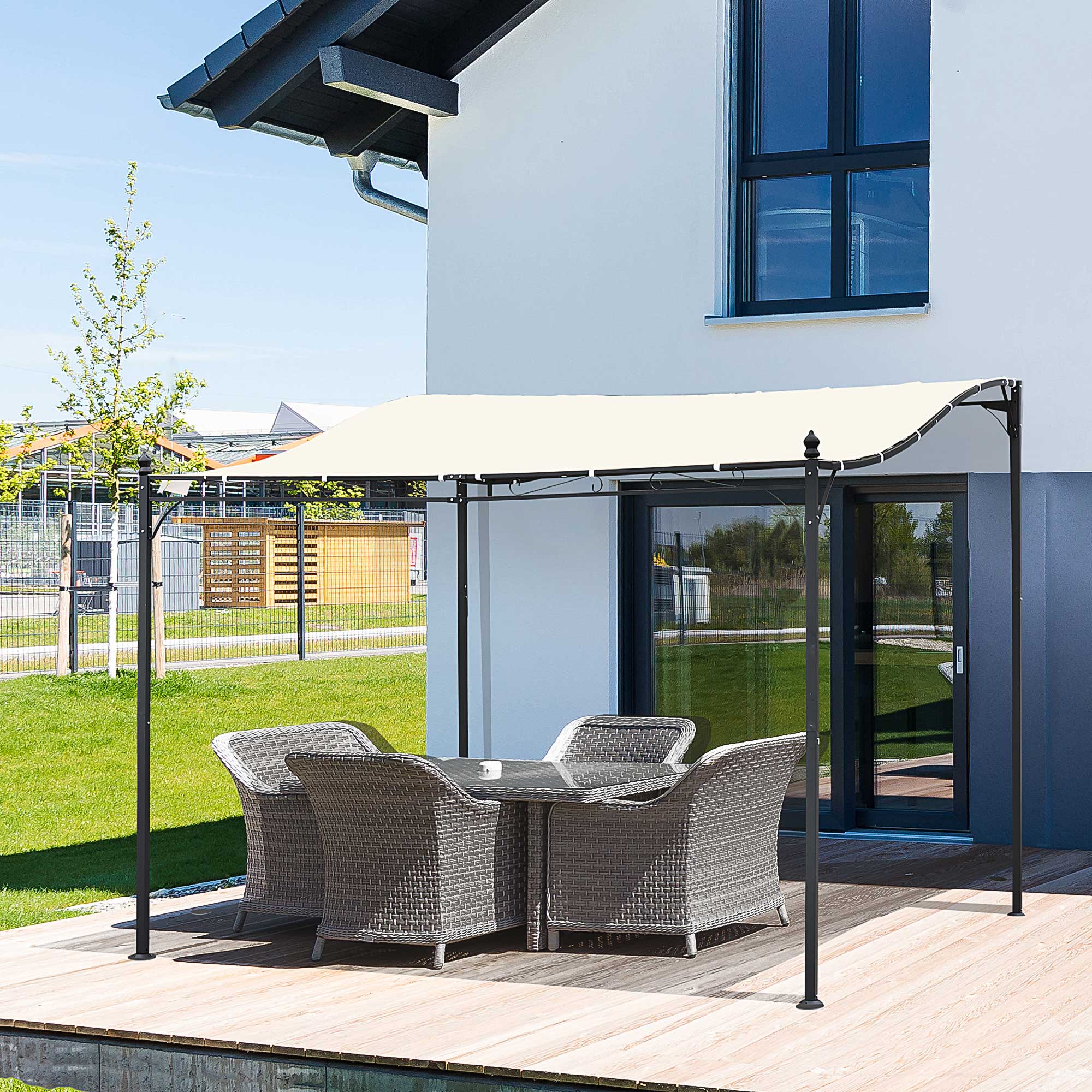 Outsunny 3 x 3M Wall Mounted Awning Free Stand Canopy Shade Garden