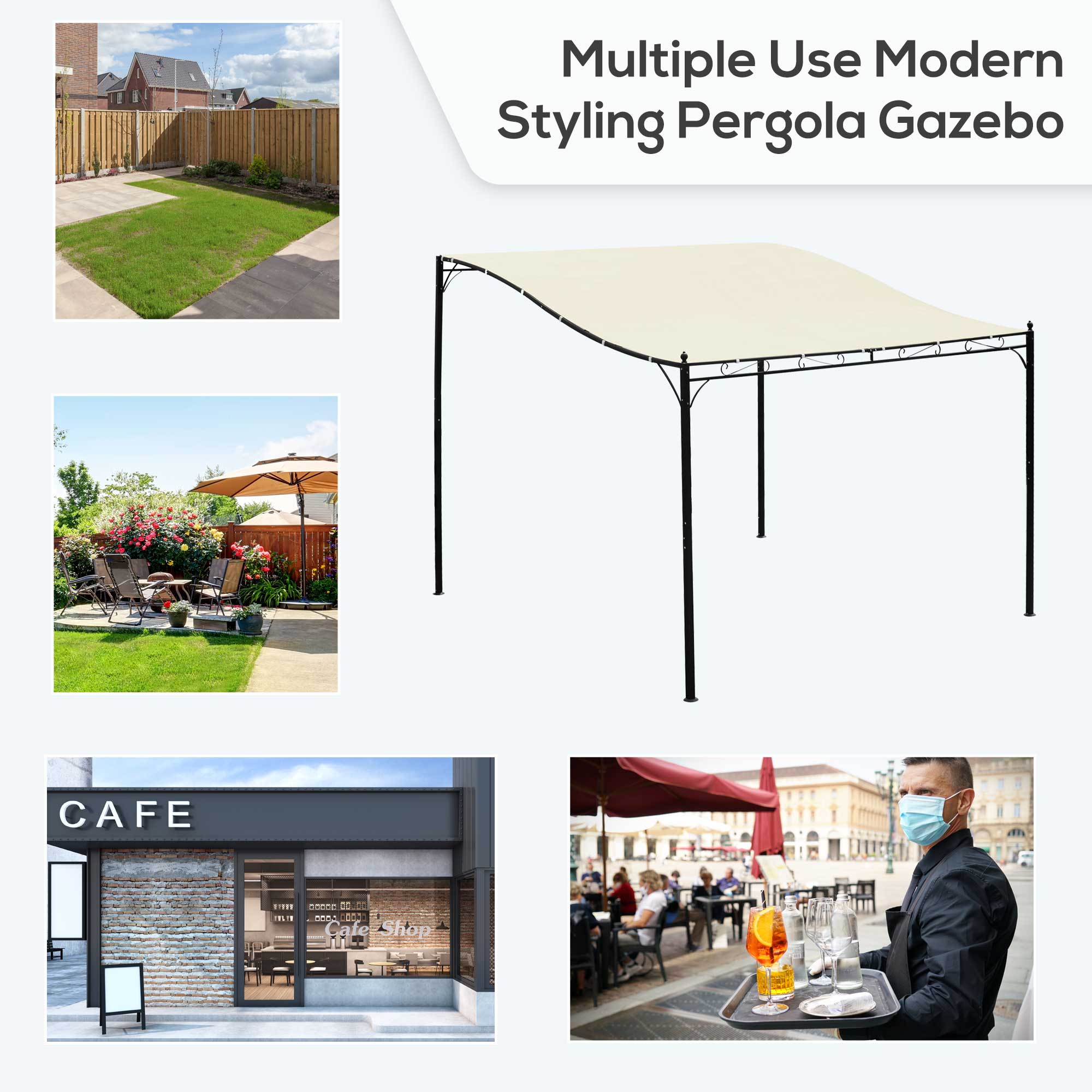 3 x 3 m Canopy Metal Wall Gazebo Awning 