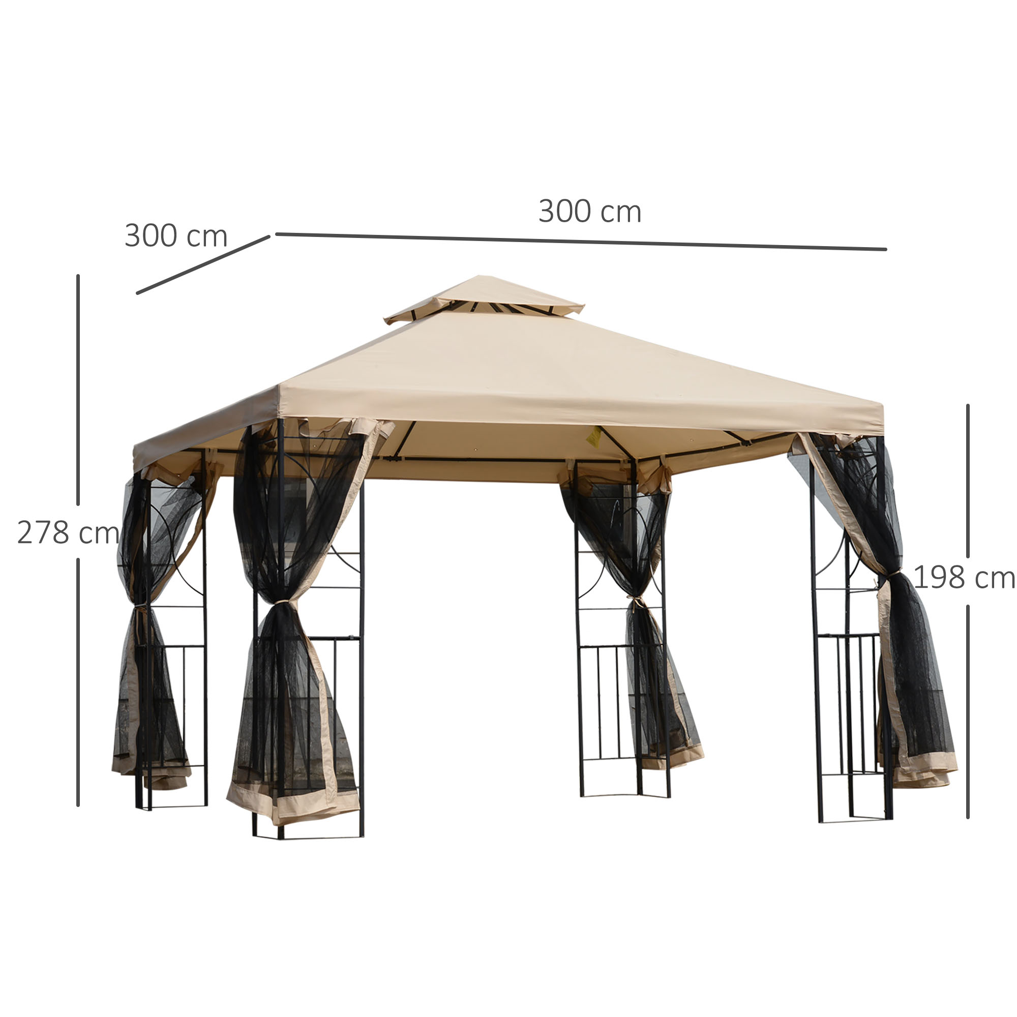 Outsunny 3x3(m) Outdoor Gazebo Patio Pavilion Canopy Tent w/ Netting