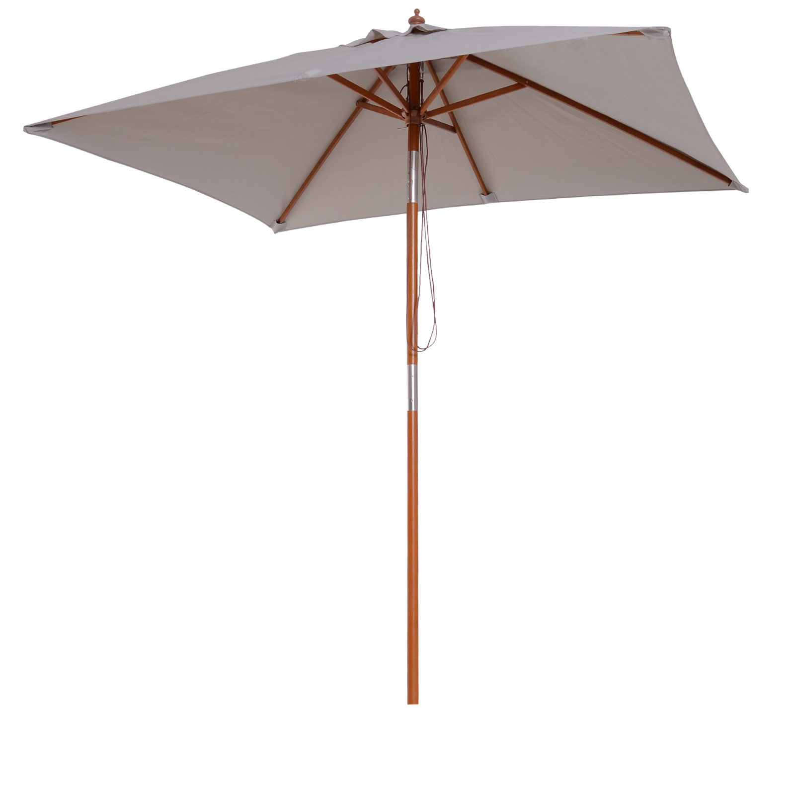 Outsunny 2x1.5m Wooden Patio Umbrella Parasol Outdoor Sunshade 6 Ribs