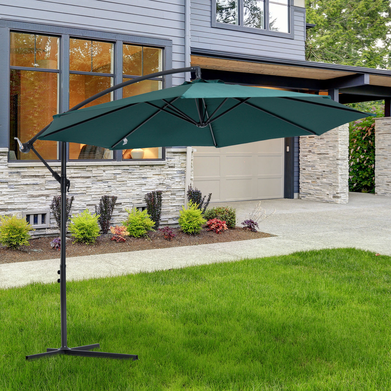 Outsunny 3M Banana Cantilever Hanging Umbrella Garden Parasol Sun Shade