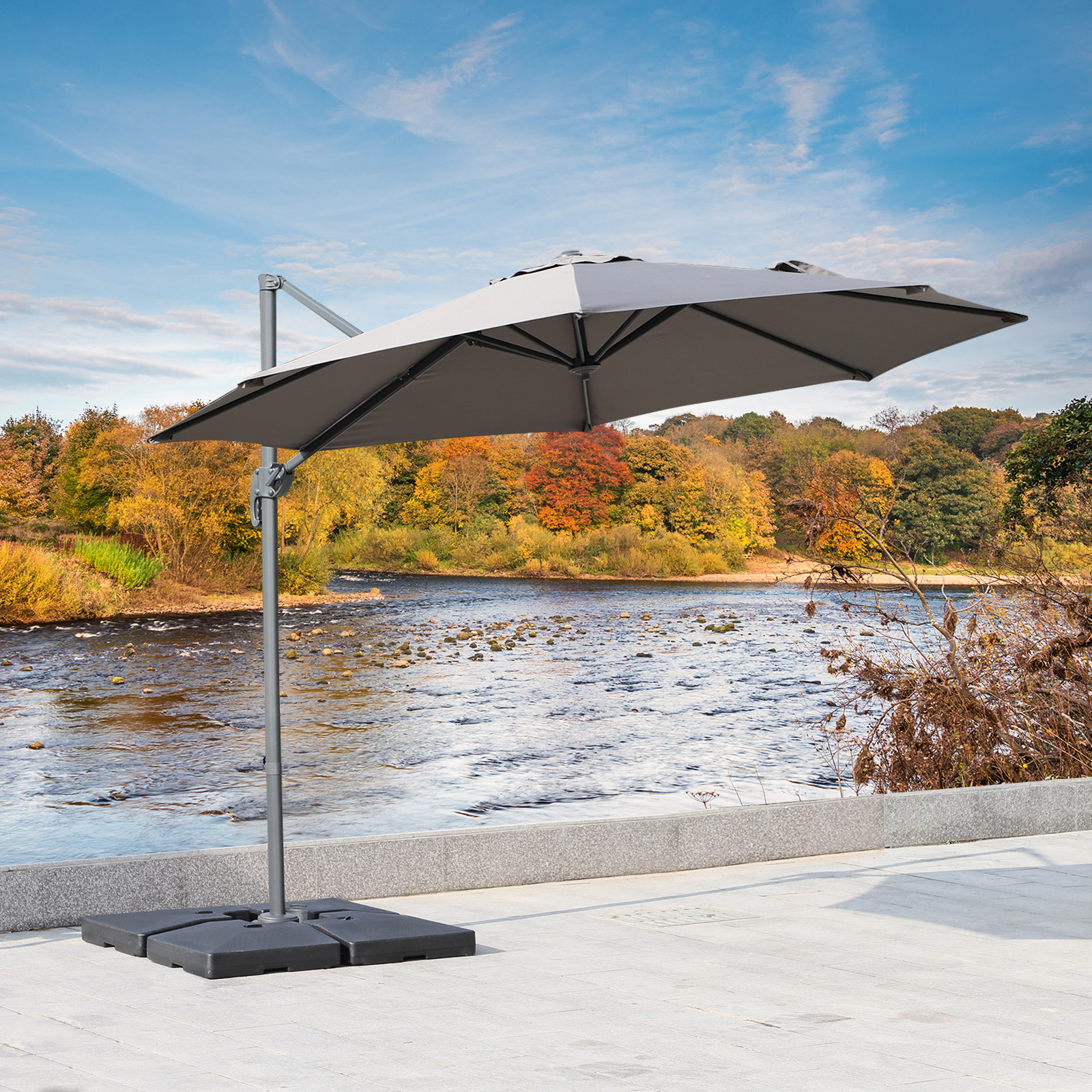 Outsunny Roma Sun Umbrella Cantilever Parasol 360° Rotation w/ Cross