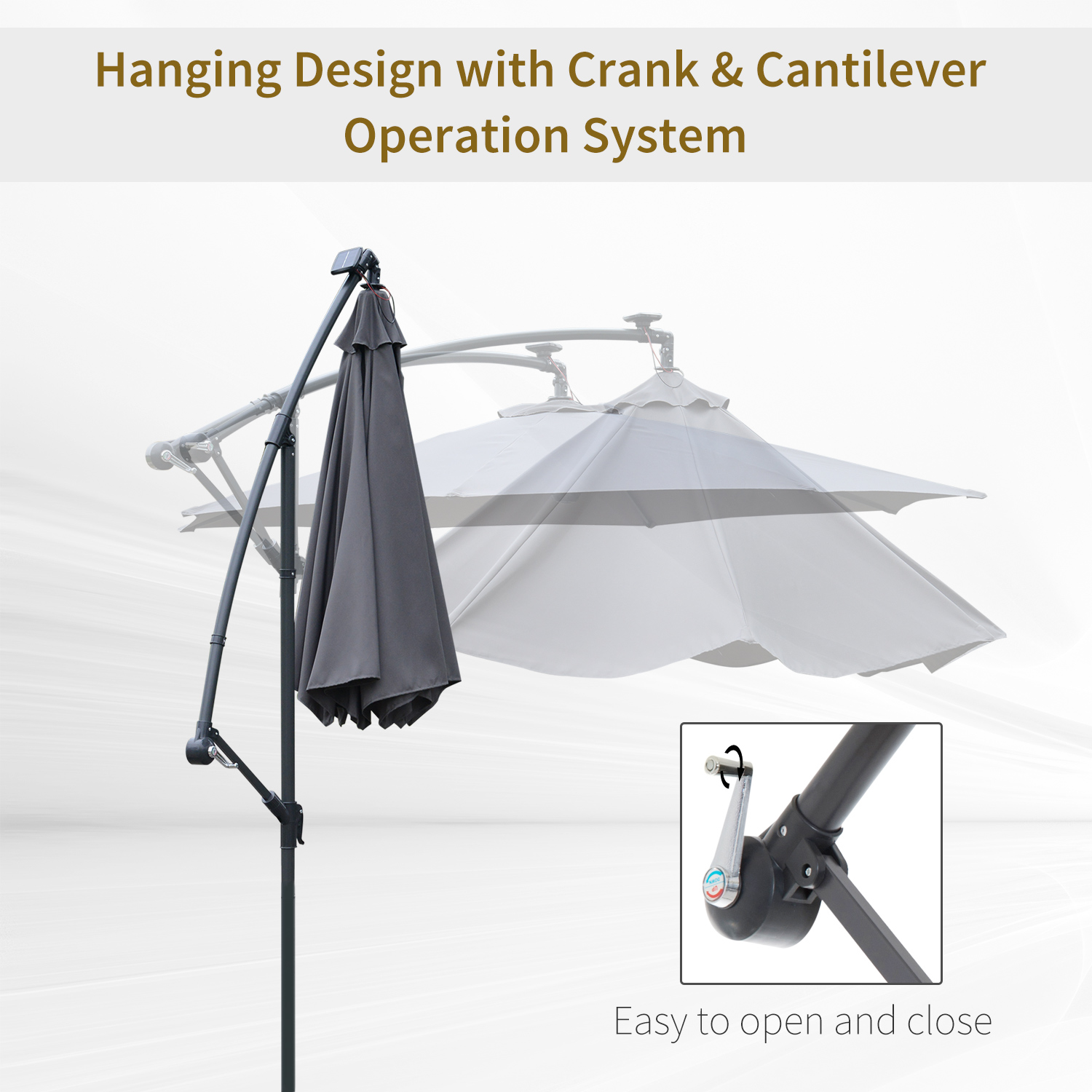 Outsunny 3m LED Patio Banana Umbrella Cantilever Parasol w/ Crank Base