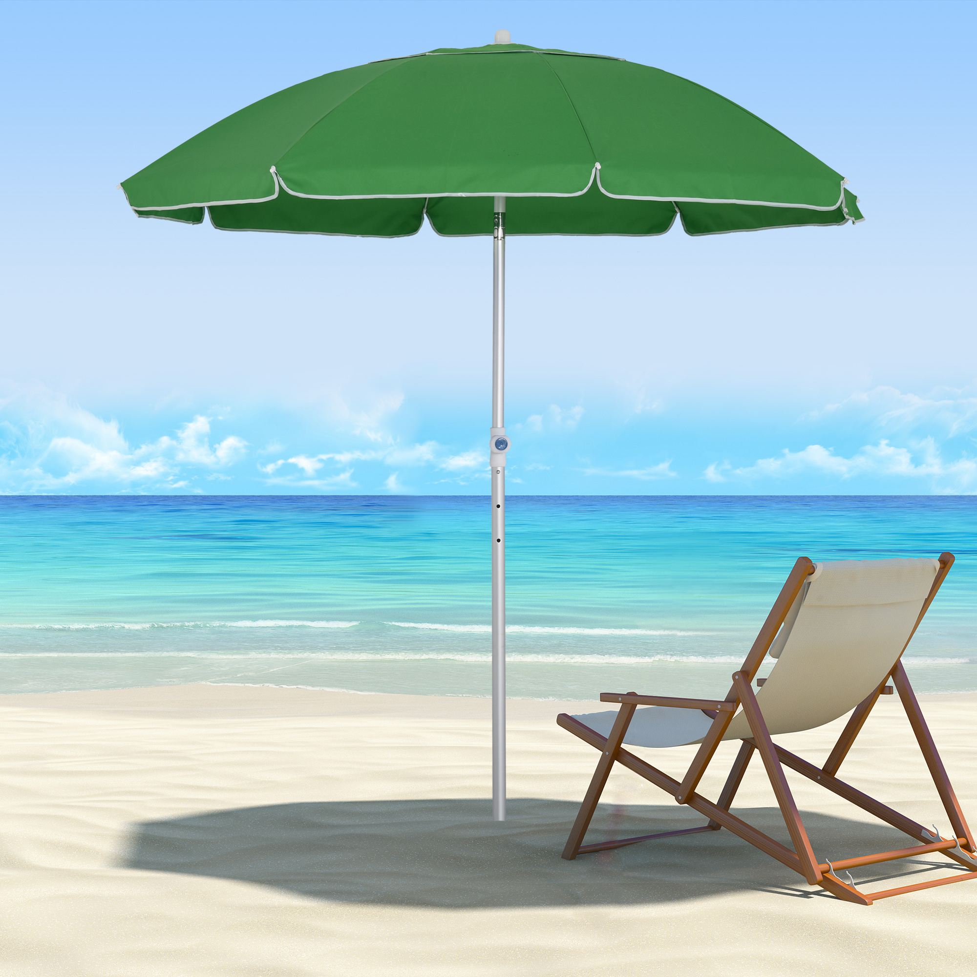 Outsunny 1.9m Arced Beach Umbrella 3-Angle Canopy w/ Aluminium Frame
