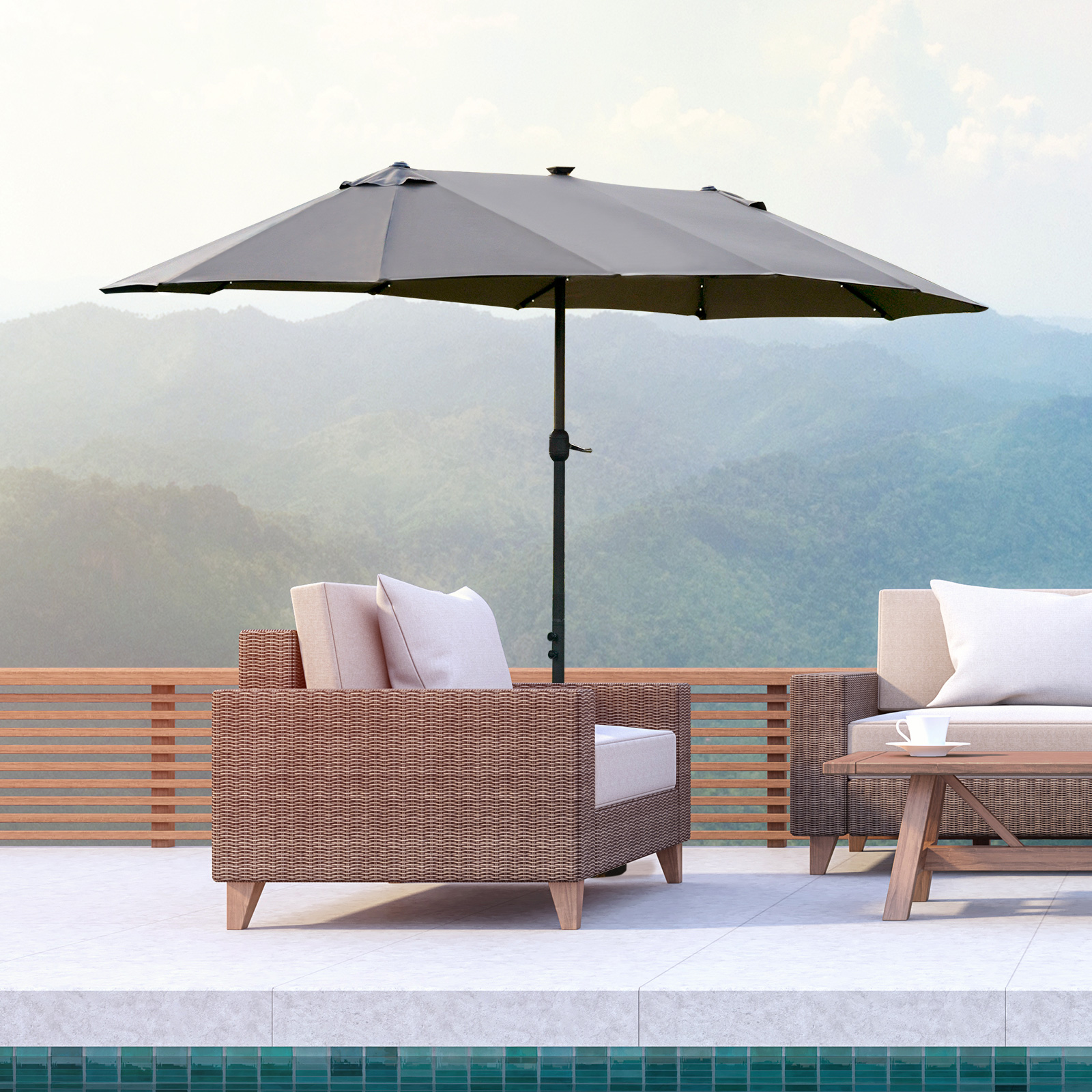 Outsunny 4.4m DoubleSided Sun Umbrella Patio Parasol Solar Lights Dark