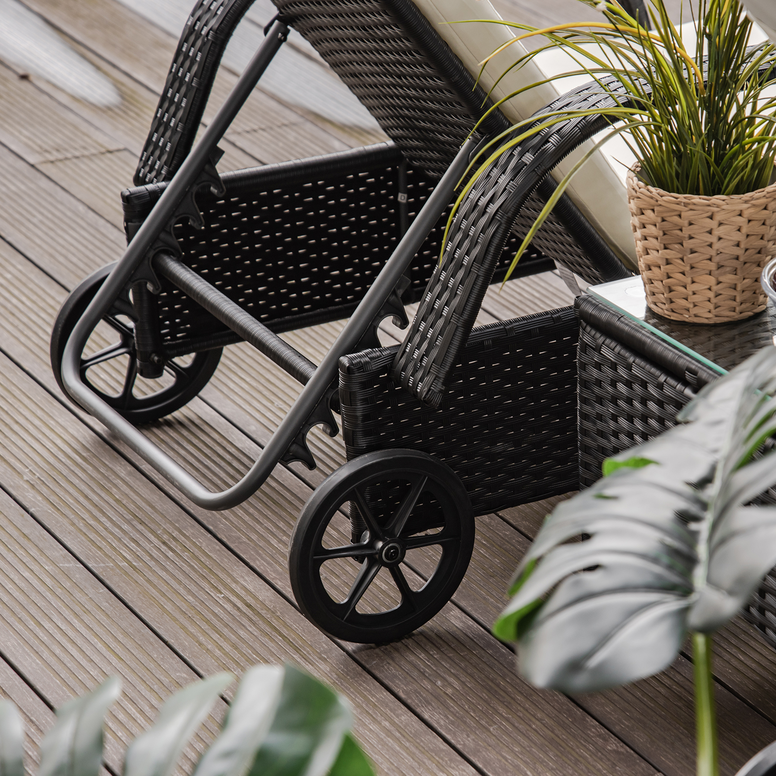 3pc Rattan Sun Lounger Wicker Day Bed Table Reclining Garden Patio