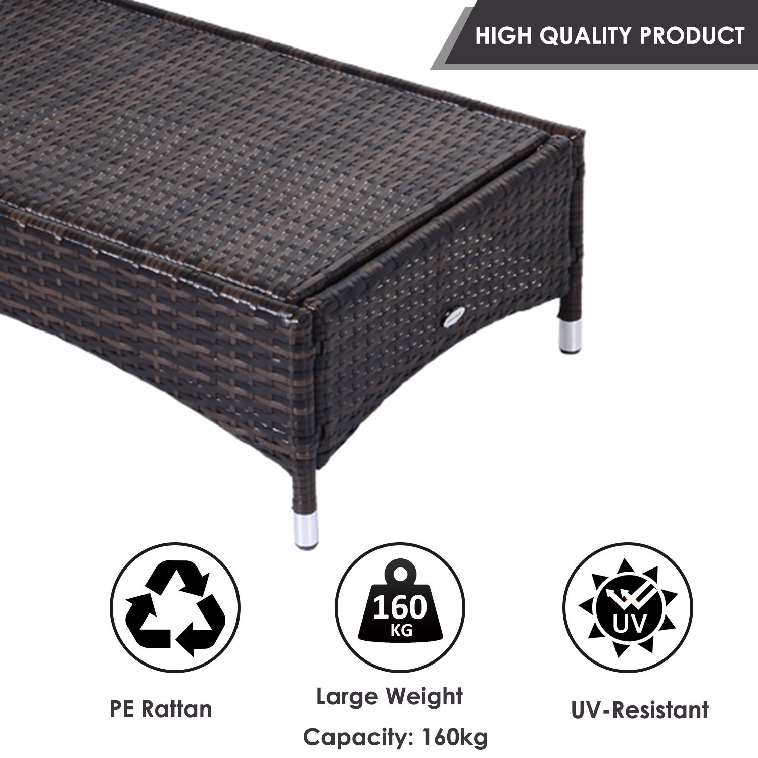 3pc Rattan Sun Lounger Wicker Day Bed Table Reclining Garden Patio