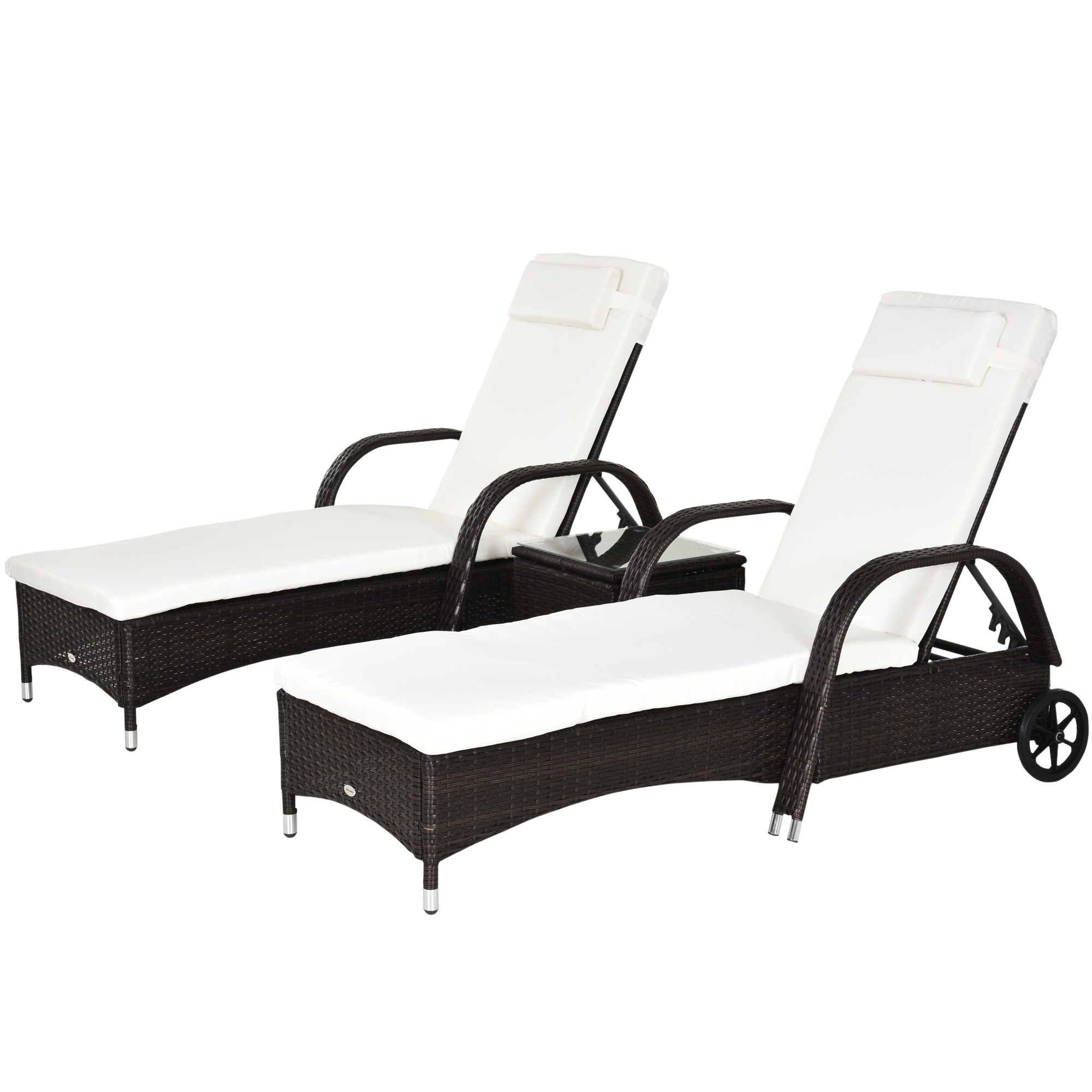 3pc Rattan Sun Lounger Wicker Day Bed Table Reclining Garden Patio