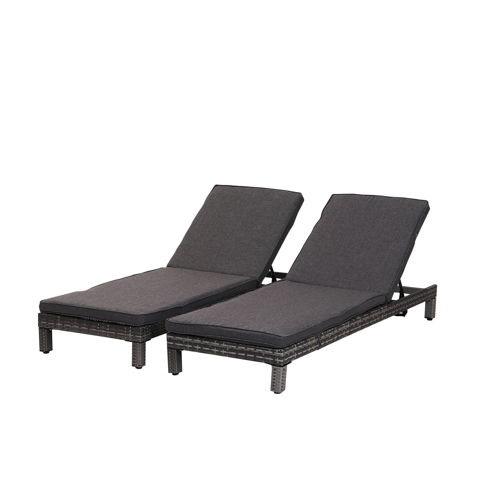 Outsunny Set of 2 Garden Rattan Wicker Sun Lounger Adjustable Relaxer
