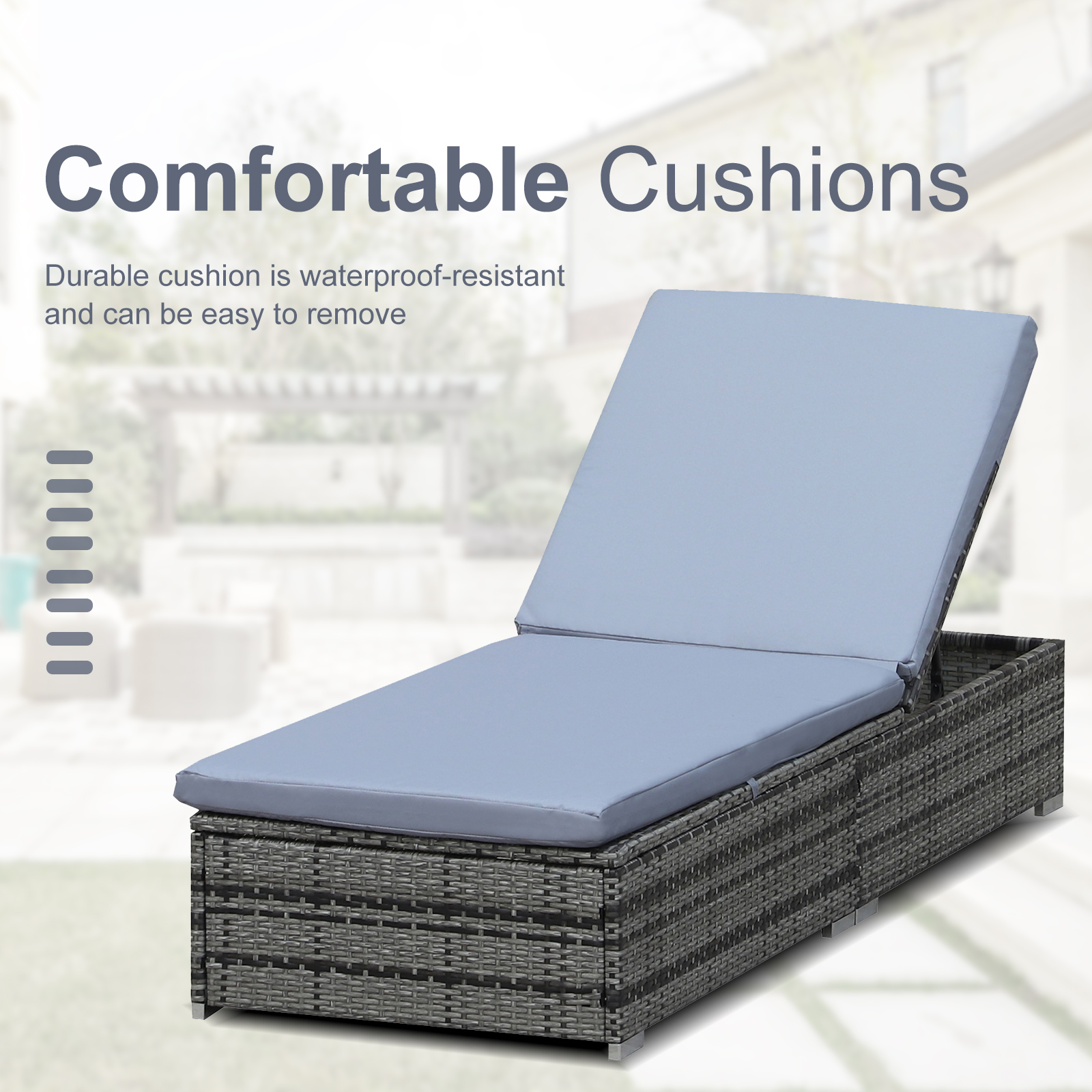 Outsunny Rattan Recliner Lounger Garden Furniture Sun Lounger Recliner