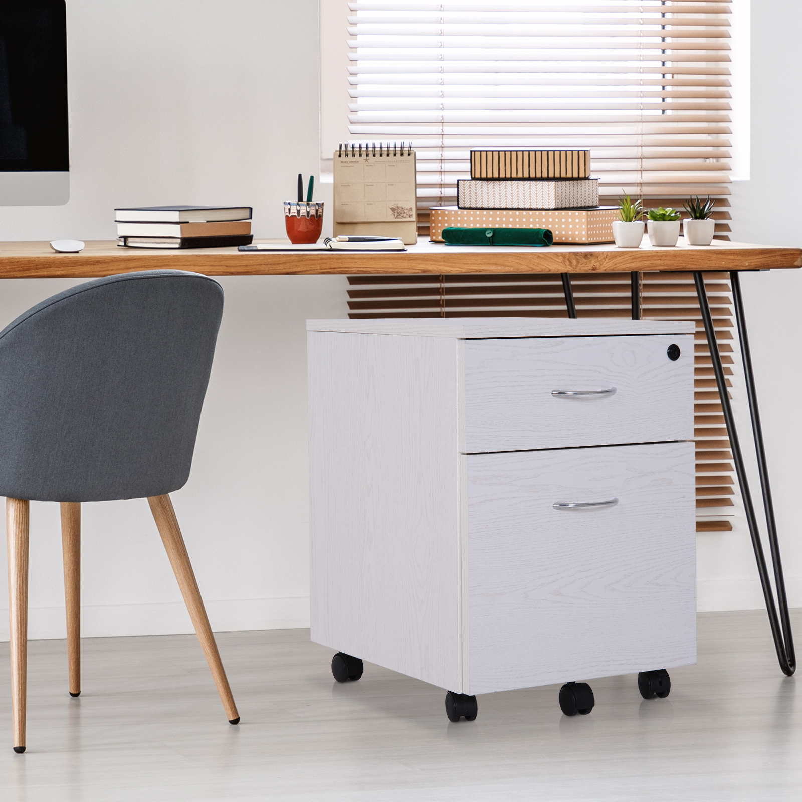 Vinsetto Two Drawer A4 Filing Cabinet Lockable Storage Unit Rolling Casters Ebay