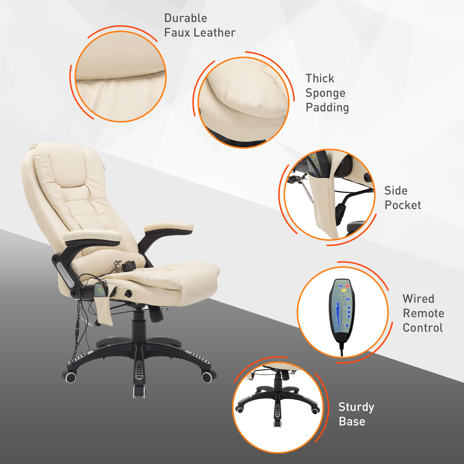 Office Computer Chair Massage Heat Leather Recline Wheels Swivel Remote
