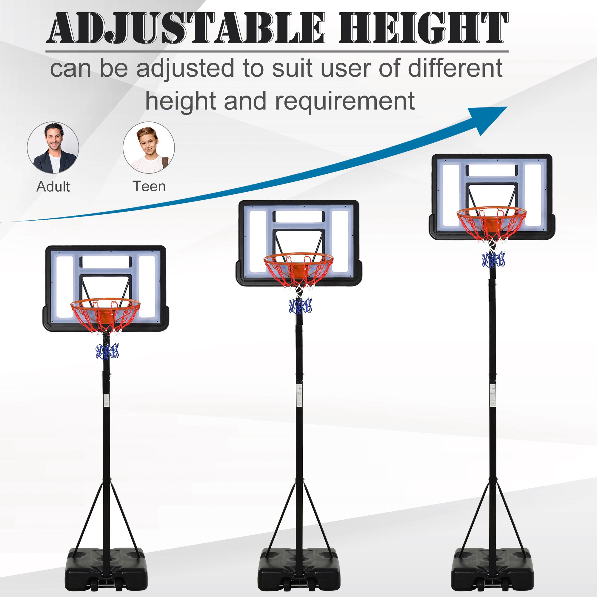 Basketball Hoop Freestanding Height Adjustable Stand w