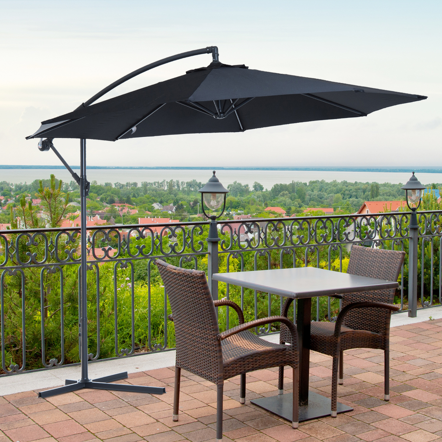 Outsunny 3m Garden Parasol Sun Shade Banana Umbrella Cantilever Black