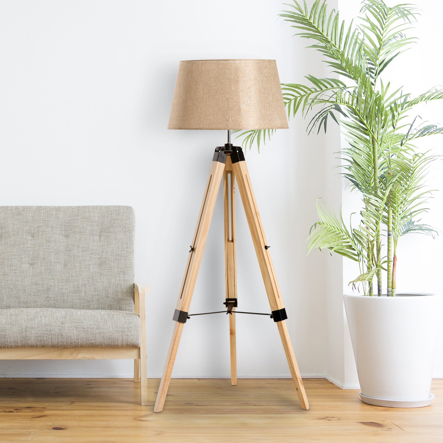 Homcom Classic Tripod Wooden Floor Lamp With Adjustable Height Ebay