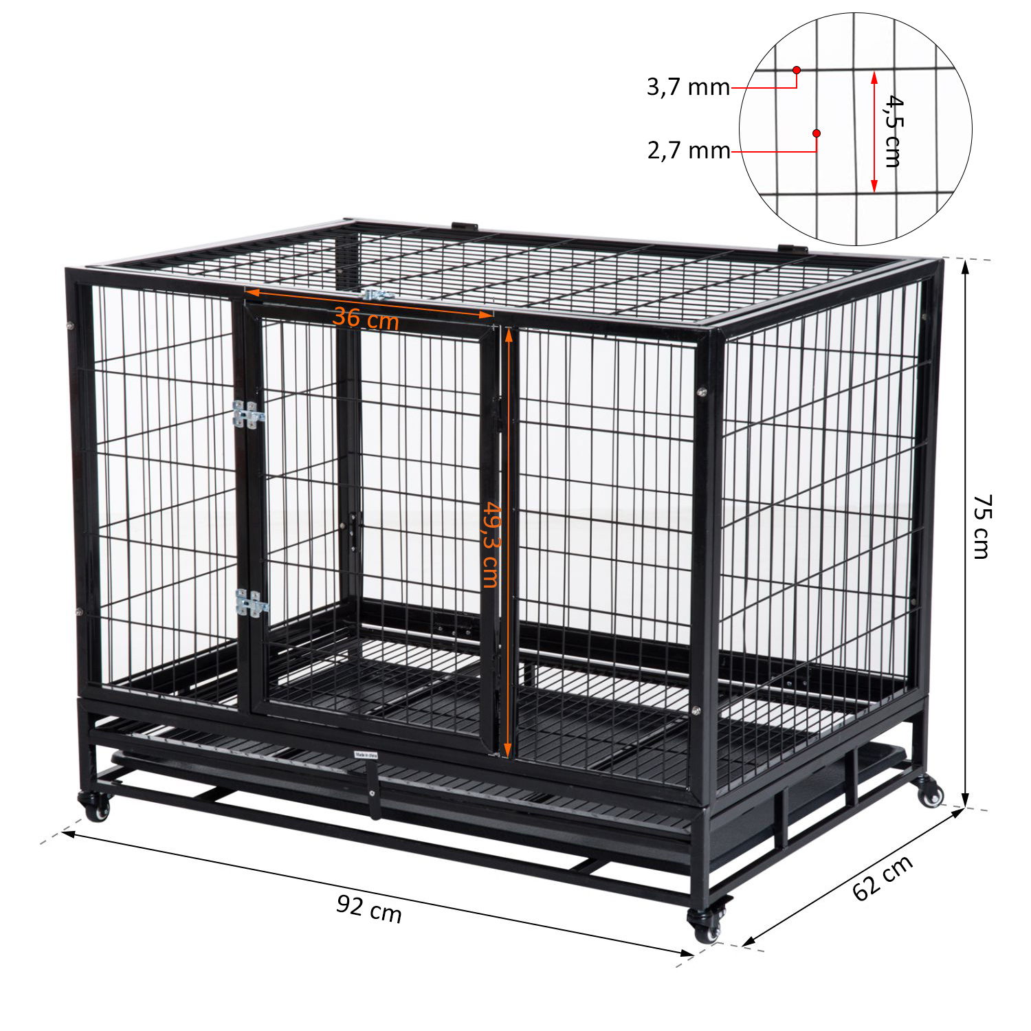 Dog Cage Pet Metal Heavy Duty with Wheels and Crate Tray for Kennel