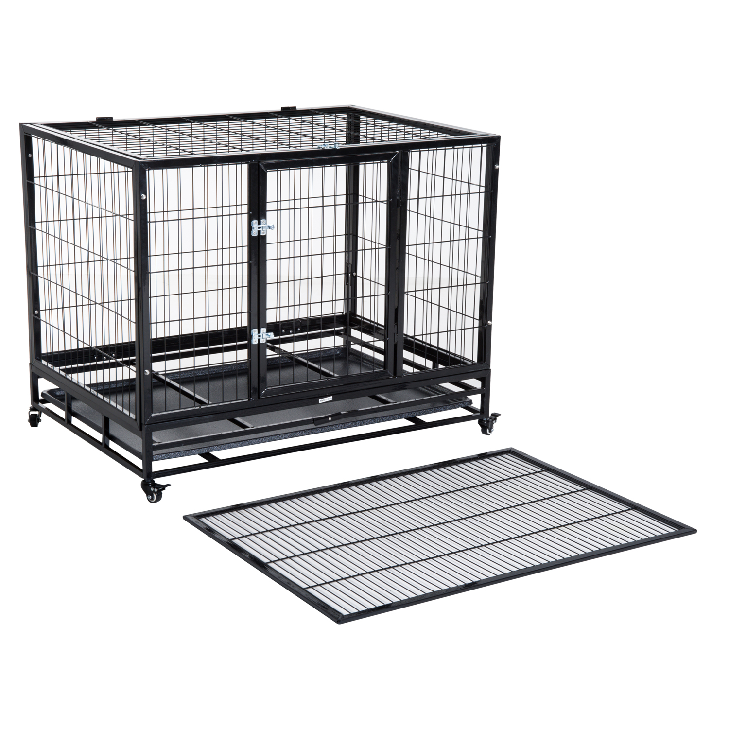 Dog Cage Pet Metal Heavy Duty with Wheels and Crate Tray for Kennel