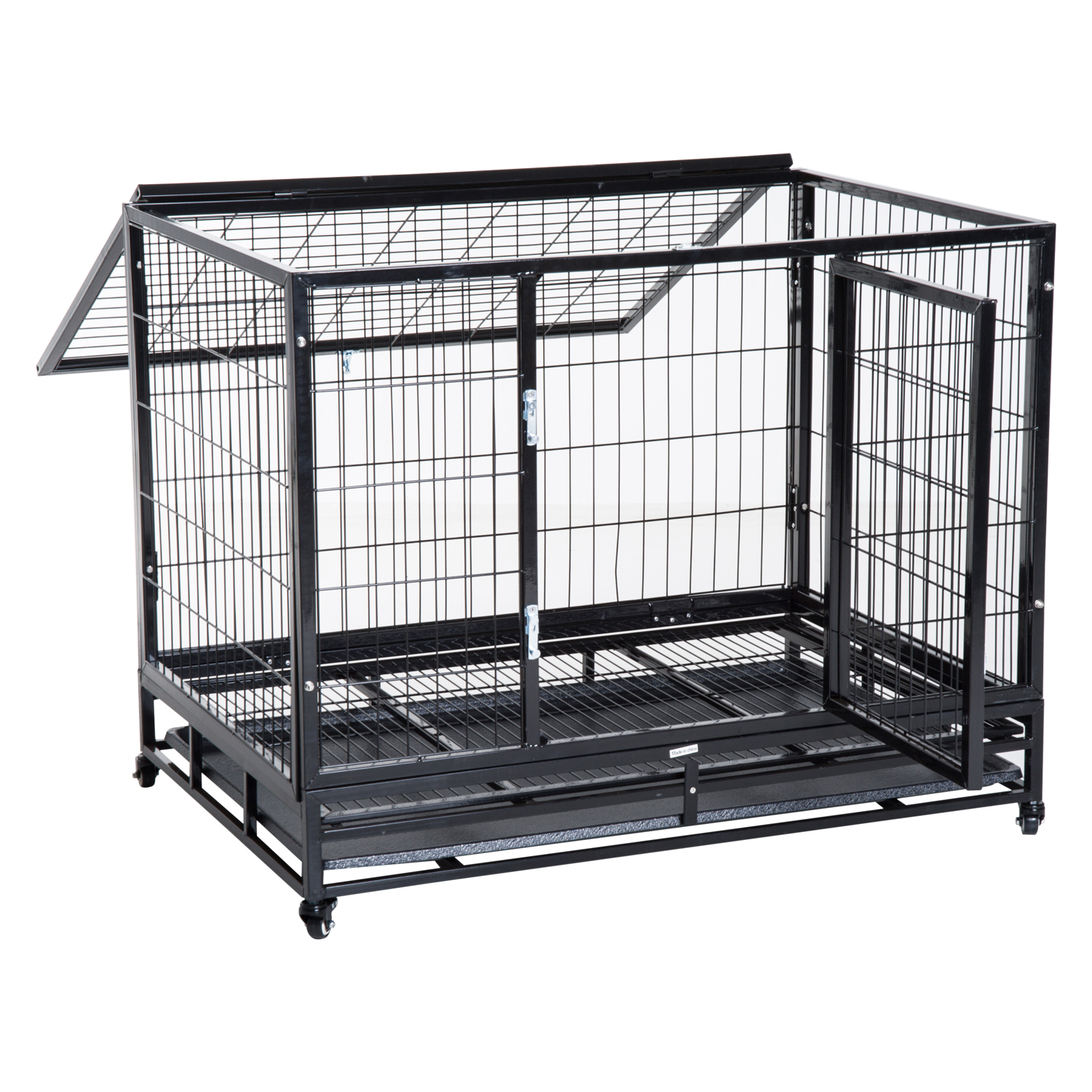 Dog Cage Pet Metal Heavy Duty with Wheels and Crate Tray for Kennel Black M L eBay