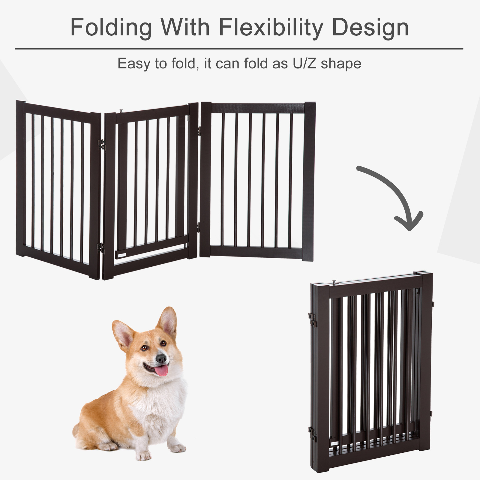 155cm Expandable 3Panel Freestanding Dog Pet Gate w/ Latched Door