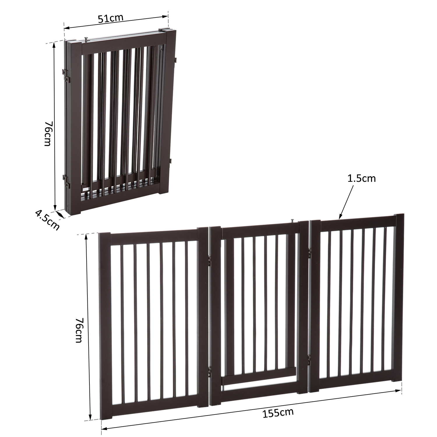 155cm Expandable 3Panel Freestanding Dog Pet Gate w/ Latched Door