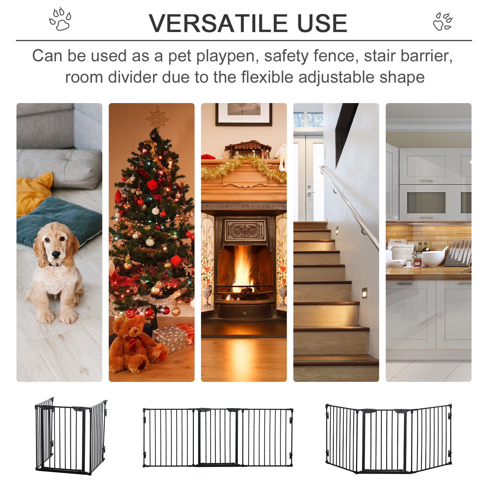 PawHut Pet Safety Gate 3Panel Playpen Fireplace Christmas Tree Metal