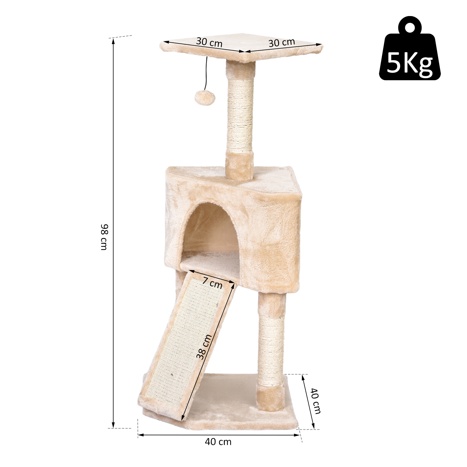 3 Level Cat Tree Sisal Scratching Post Perch Condo Ladder Cat Furniture