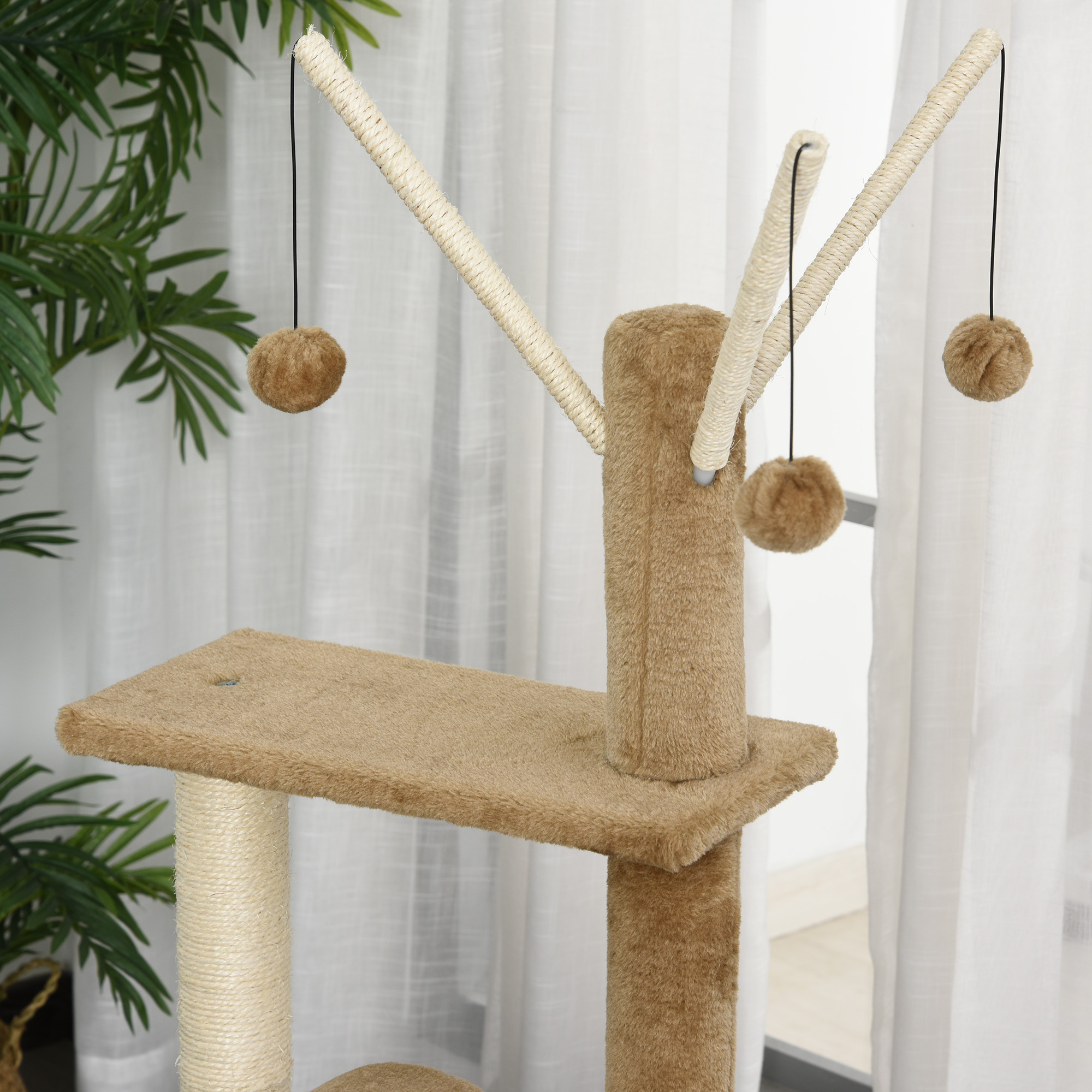 121H cm Plush Cat Tree Play Center w/ Sisal Scratching Posts Perch