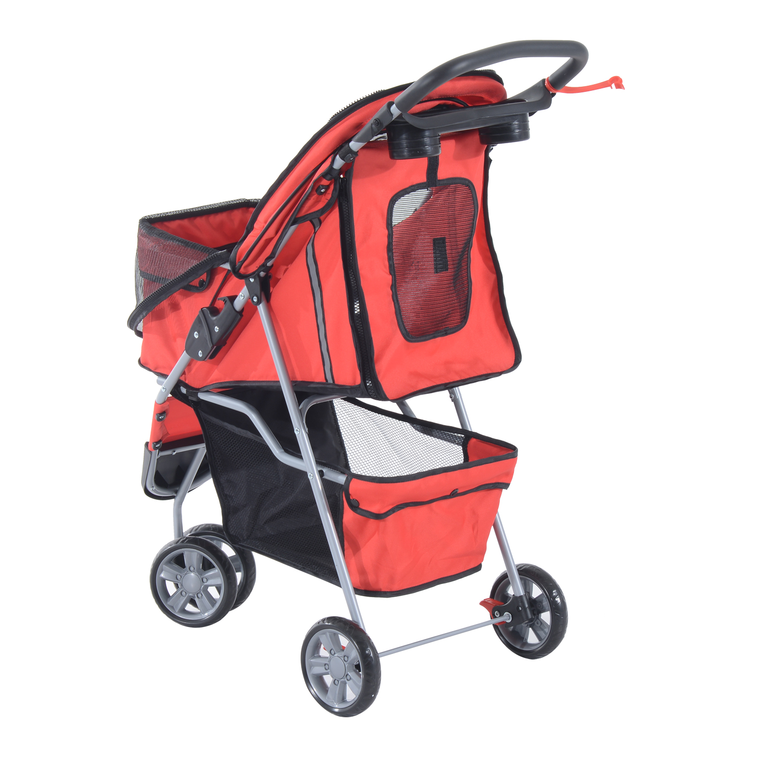 PawHut Cat Dog Pet Travel Stroller Jogging Pushchair Carrier Swivel Red