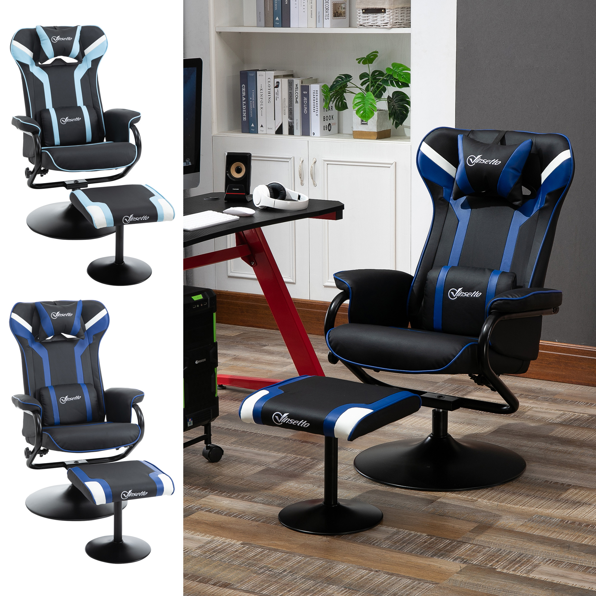 Gaming Style Recliner & Ottoman Set with Headrest Lumbar Support