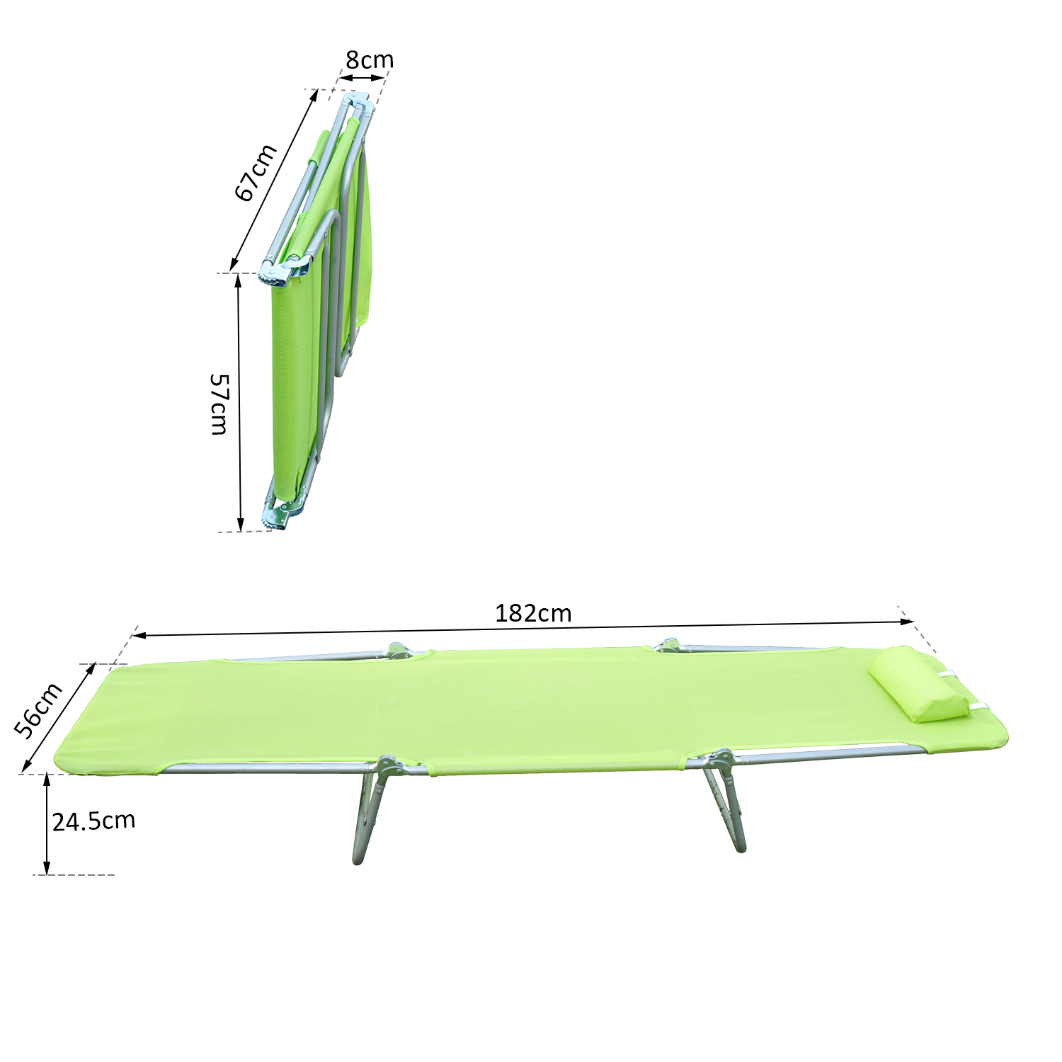 Tumbona Inclinable de Acero Plegable con Almohada Playa Piscina Varios Colores 01 0335%e5%b0%ba%e5%af%b8%e5%9b%be - Tumbona Inclinable de Acero Plegable con Almohada Playa Piscina Varios Colores