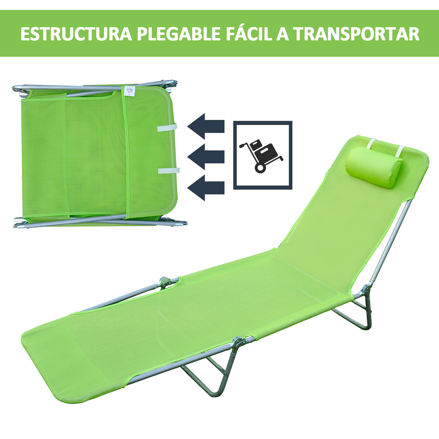 Tumbona Inclinable de Acero Plegable con Almohada Playa Piscina Varios Colores 01 0335 g1 1 - Tumbona Inclinable de Acero Plegable con Almohada Playa Piscina Varios Colores