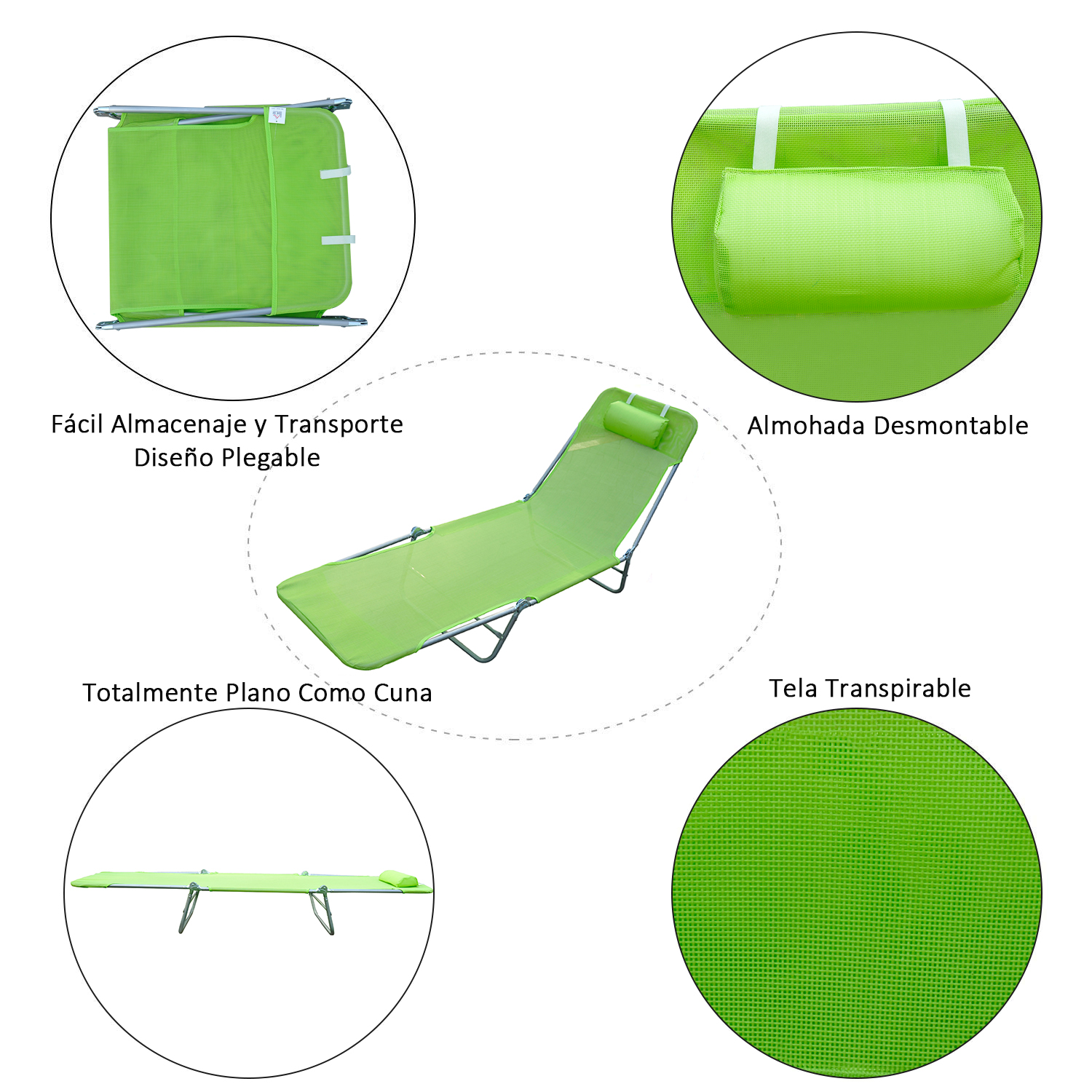 Tumbona Inclinable de Acero Plegable con Almohada Playa Piscina Varios Colores 01 0335 g3 3 - Tumbona Inclinable de Acero Plegable con Almohada Playa Piscina Varios Colores
