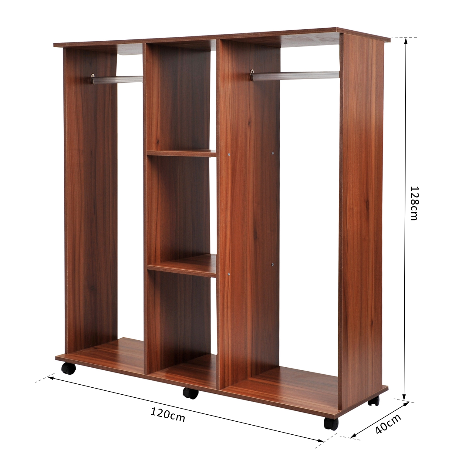 HOMCOM Guardarropa Abierto Armario Ropero Colgador de Ropa + Rueda