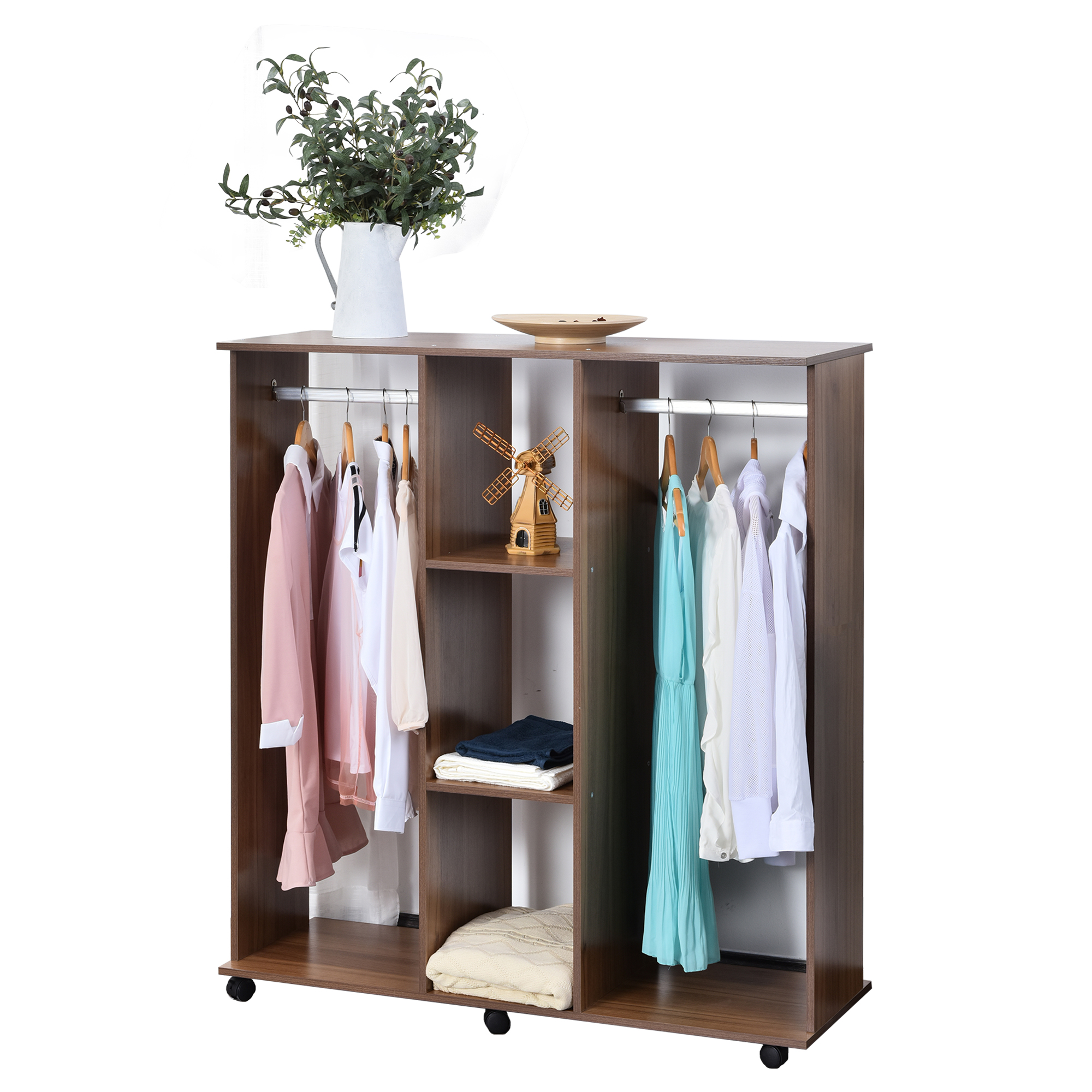 Armario Abierto Guardaropa Colgar Ropa Madera Colgador con Ruedas