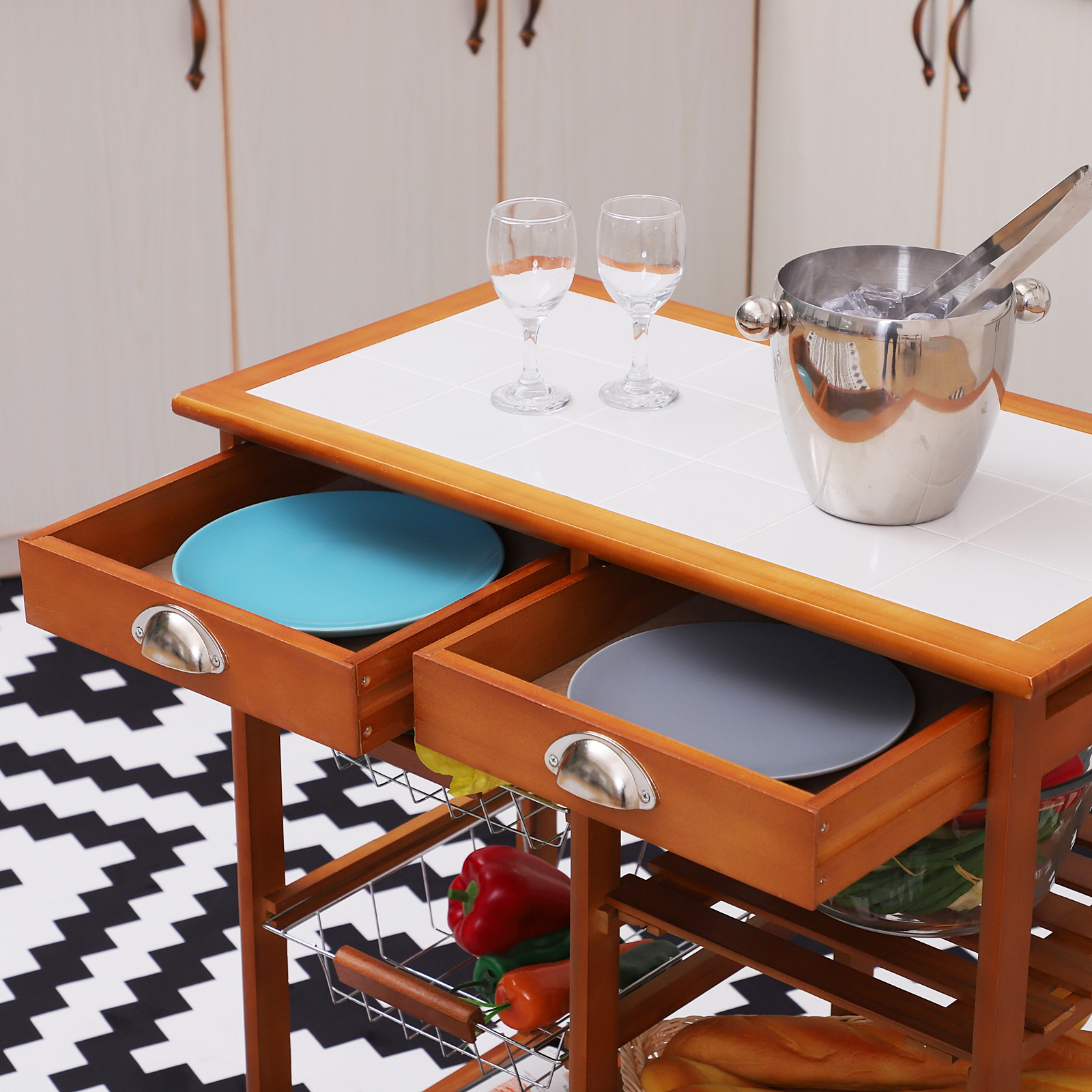 HOMCOM Carrito de Cocina Mesa Auxiliar Comedor con Rueda Cajón