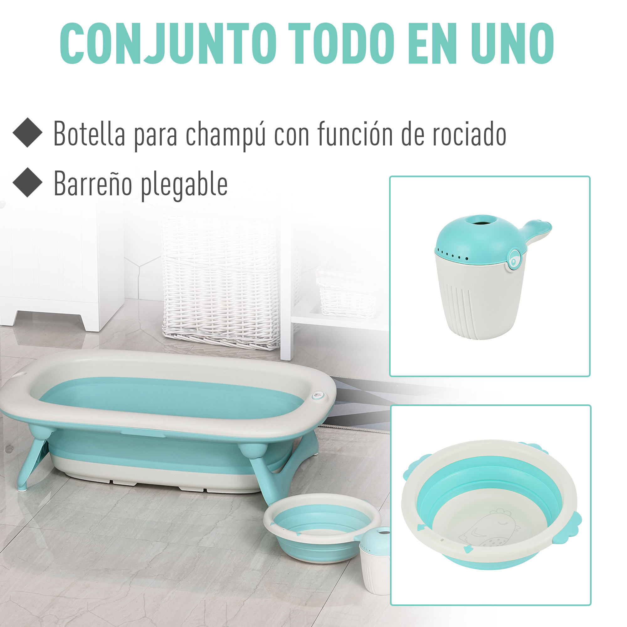 Bañera de Bebé Plegable 3 en 1 para 0-3 Años Bañera Lavabo Taza de