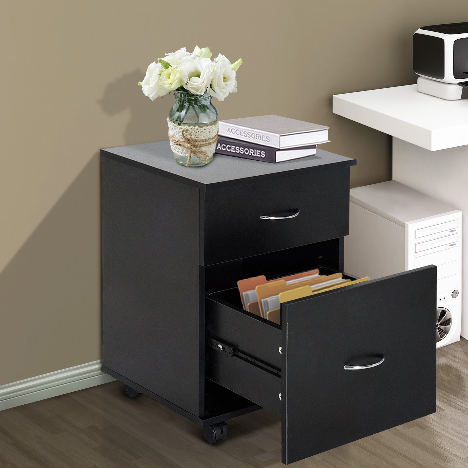 HOMCOM Cajonera de Oficina tipo Archivador con Ruedas de Madera