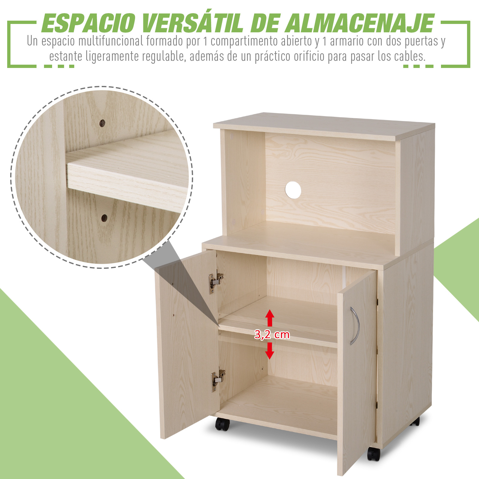 Mueble Auxiliar para Microondas Aparador Auxiliar Bajo de Cocina 60