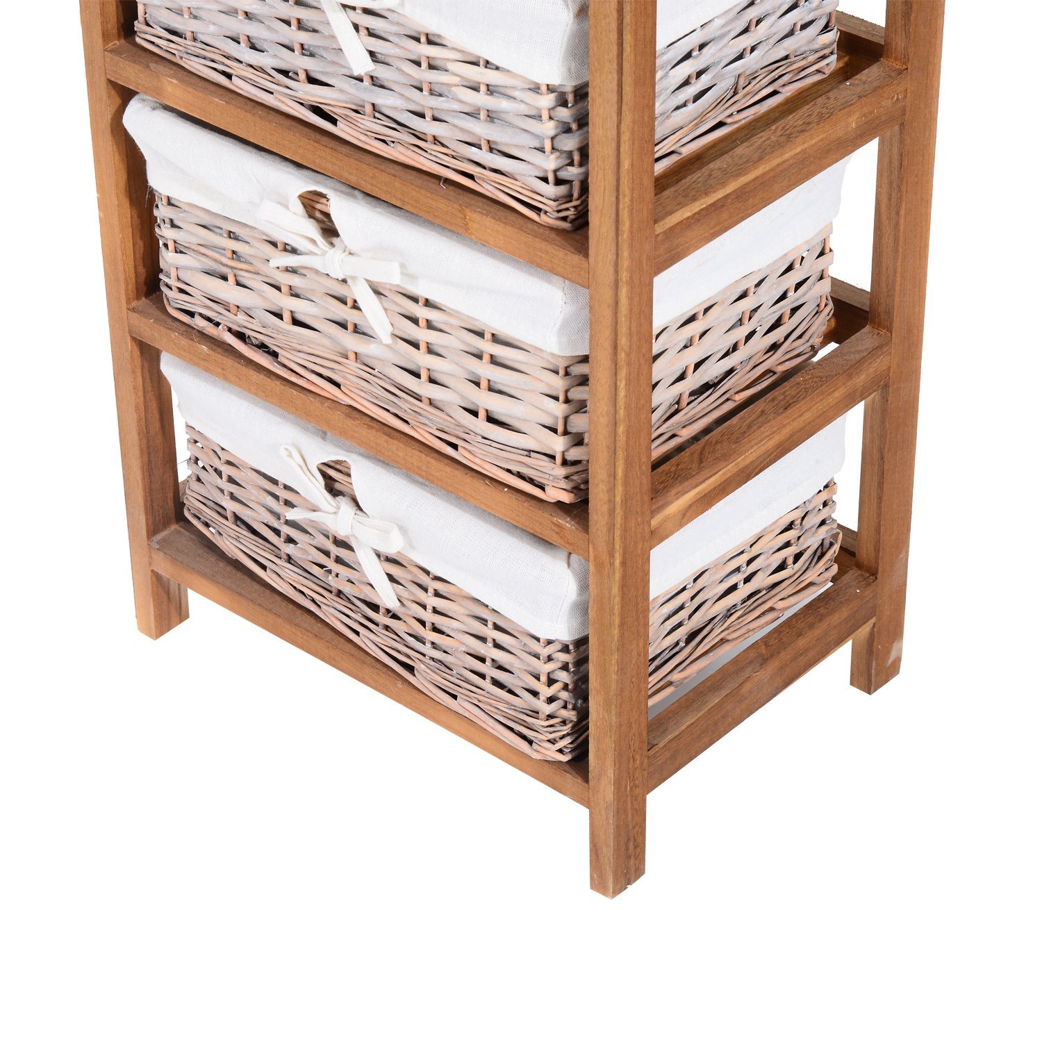 HOMCOM Armario Mimbre Mueble Madera 5 Cajon Cesta Almacenamiento