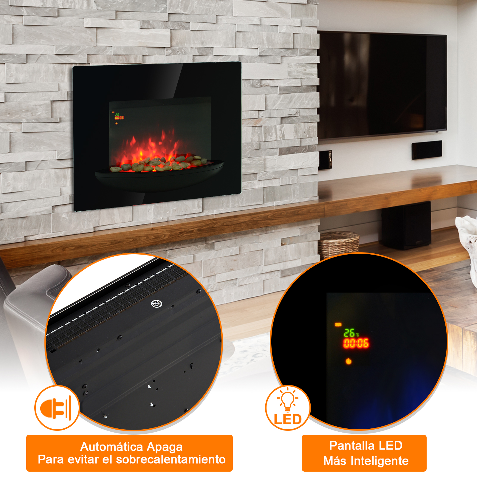 Chimenea Electrica de Pared Vertical Estufas Electricas Llama LED 6