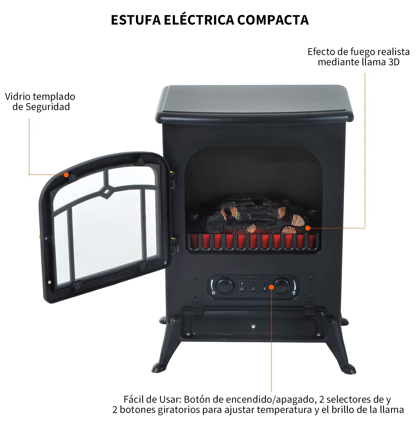Chimenea Electrica de Pared Vertical Estufas Electricas Llama LED 6