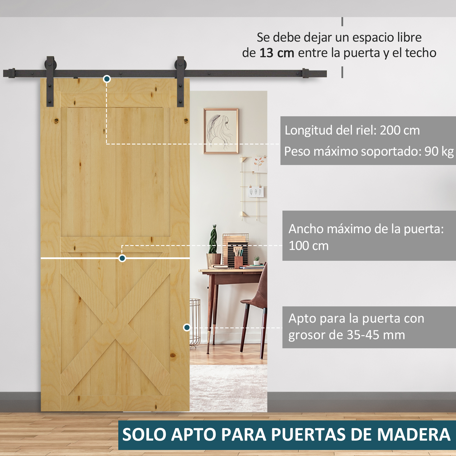 HOMCOM Kit Instalación Montaje Corredizas de Puerta Madera Corredera