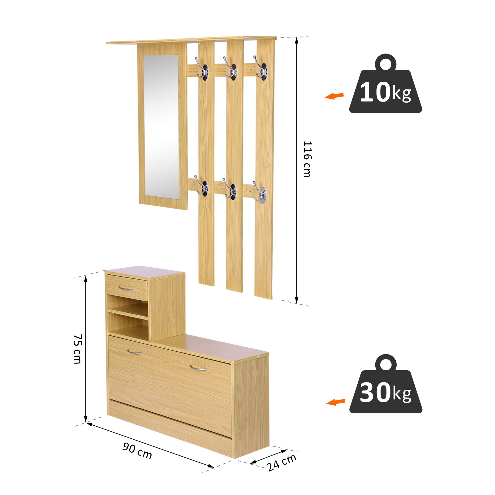 Conjunto Muebles de Entrada Recibidor Pasillo 3 Piezas Perchero Espejo Zapatero 831 146bn%20%e5%b0%ba%e5%af%b8%e5%9b%be - Conjunto Muebles de Entrada Recibidor Pasillo 3 Piezas Perchero Espejo Zapatero