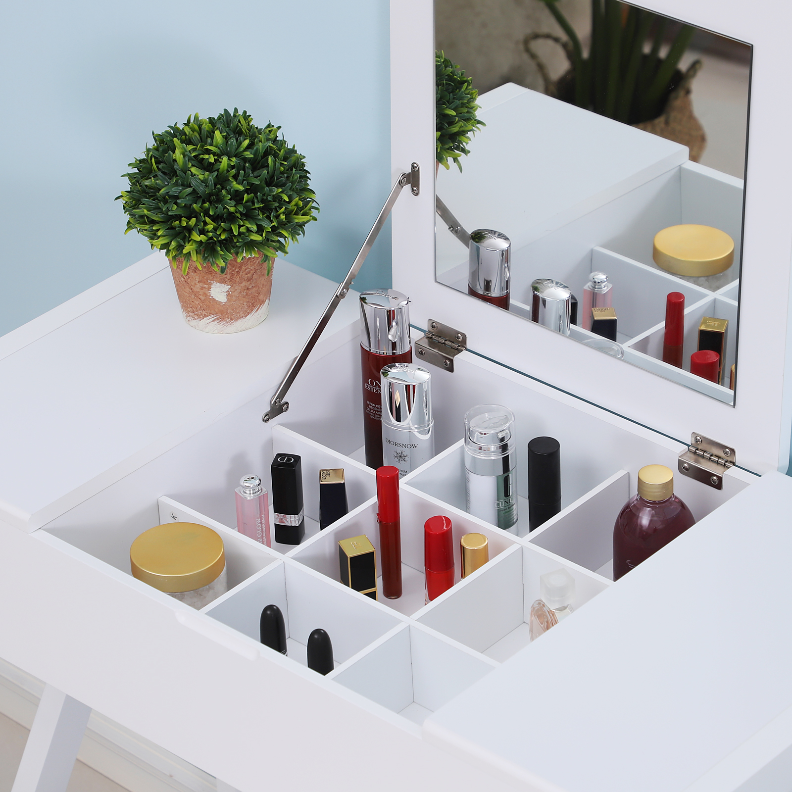 Tocador Mesa para Maquillaje con Taburete Espejo Tapa Abatible 9