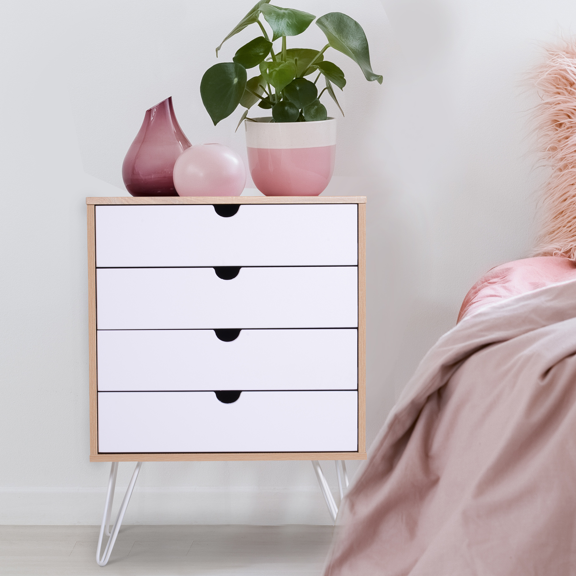 Mesita de Noche Nórdica Cajonera Comoda Mesilla Mueble Salón Dormitorio