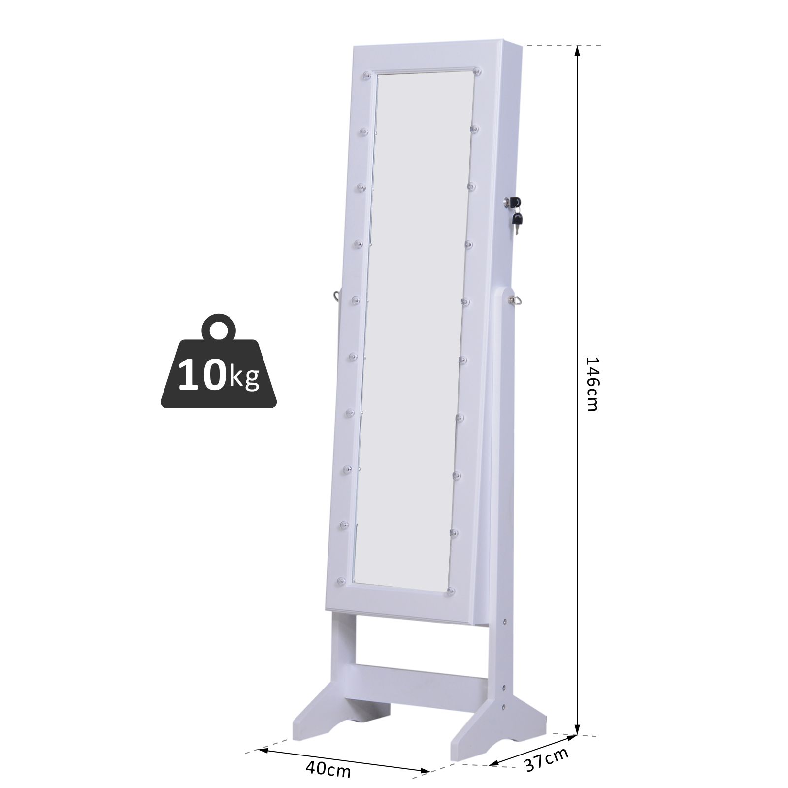 Joyero de Pie con Espejo Armario para Joyas 20 Luces LED Reclinable