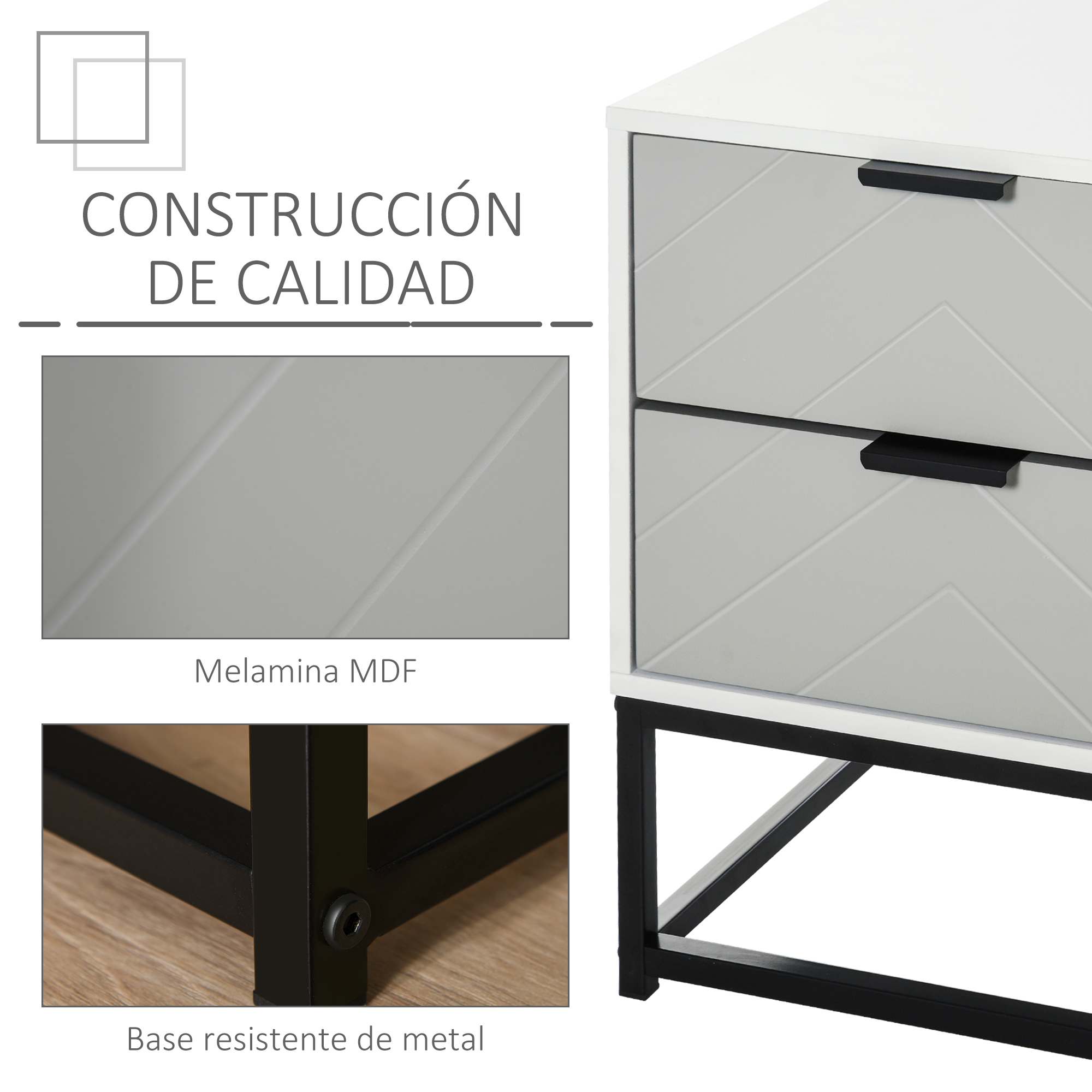 Mesita de Noche con 2 Cajones Base Elevada para Cama Estilo Moderno 39